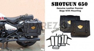 Fit For Royal Enfield Shotgun 650 Black Genuine Leather Pannier Bags and Mounting